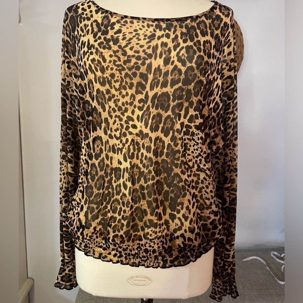 A Love Story Sheer Leopard Print Top Size XL Flowy Boho